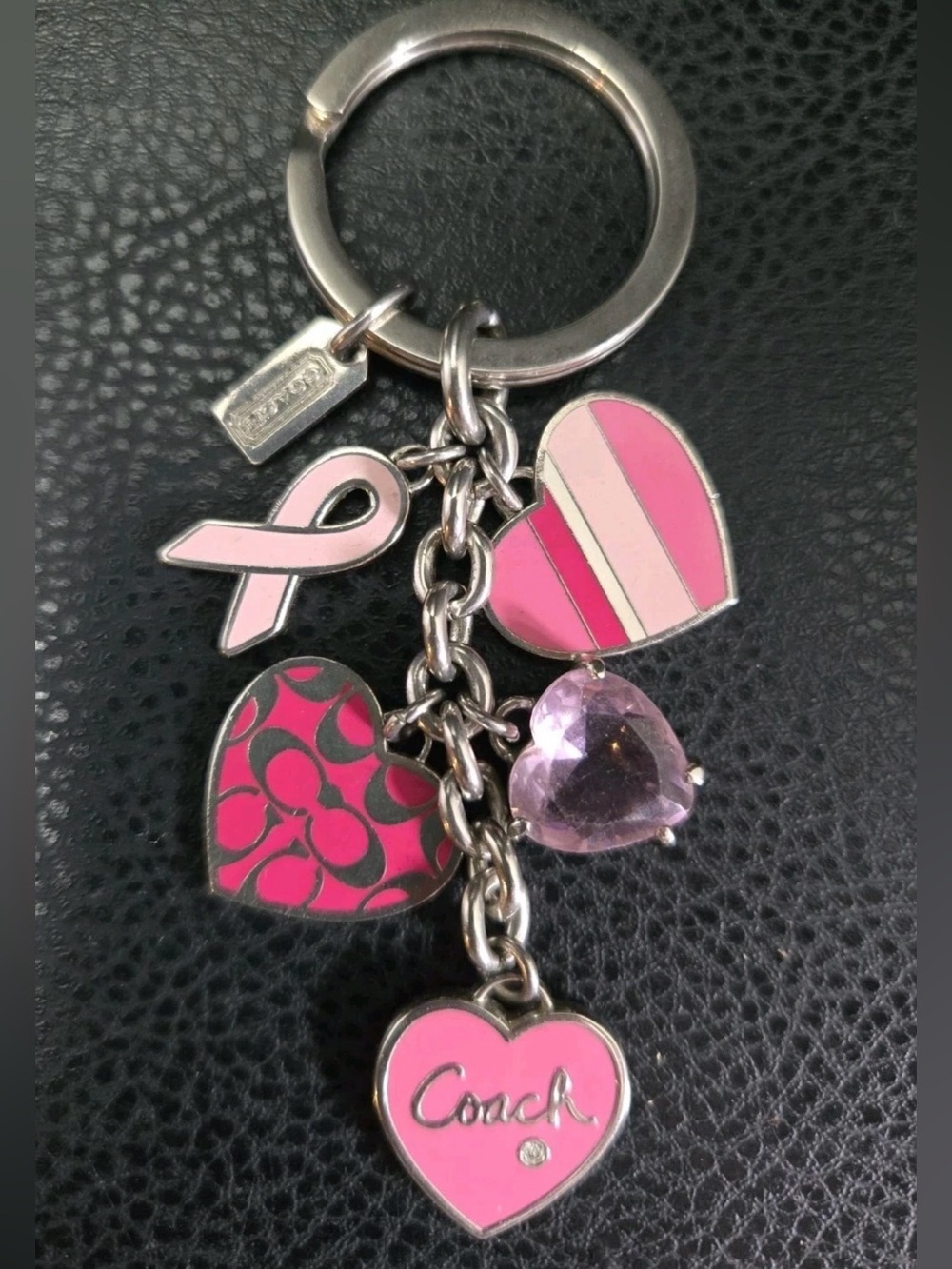 Vintage Coach Pink Heart Charm Keychain / Bag Charm - Breast Cancer Awareness